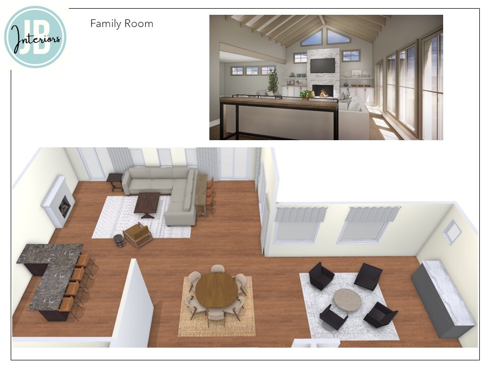 Computer Rendering of a family room layout